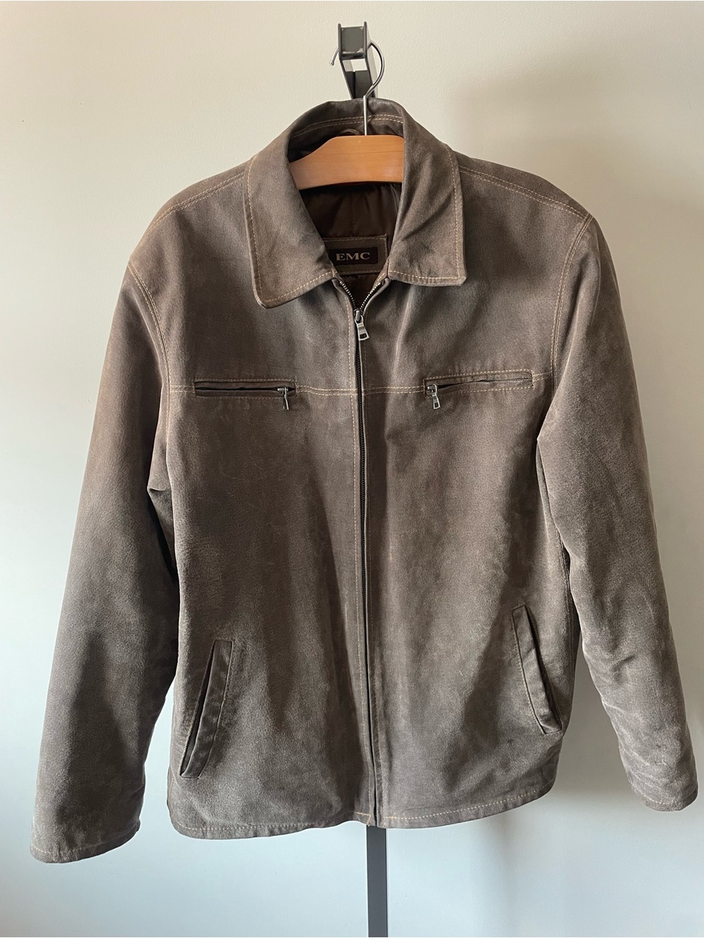 90s Y2K Vintage EMC Suede Leather Mens Jacket Grey Size Large